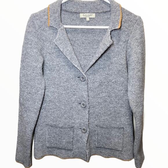 Cocogio Cardigan Blazer Wool Button Hand Pockets Knit Contrast Piping Gray Small - Picture 1 of 4